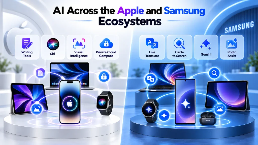 Apple Intelligence and Galaxy AI features working across Apple and Samsung ecosystem devices