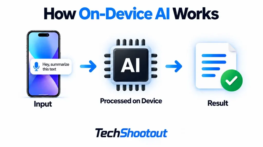 How on-device AI processes a request locally using smartphone hardware