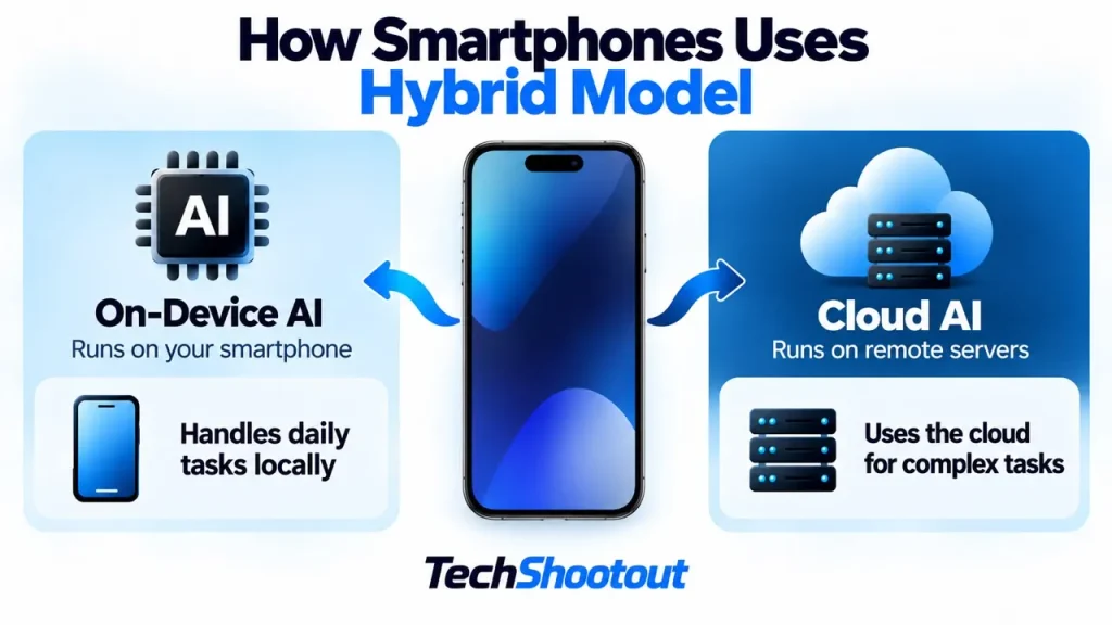 How smartphones combine on-device AI for local tasks with cloud AI for more demanding tasks
