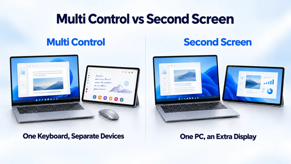 Samsung Multi Control and Second Screen using one keyboard across Galaxy devices and a Galaxy Tab as an extra PC display