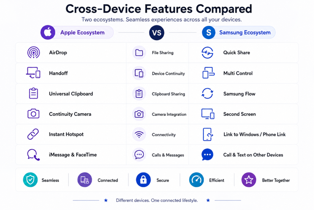 Apple vs Samsung ecosystem: Cross-device features compared