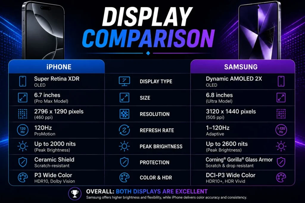 iPhone vs Samsung display comparison