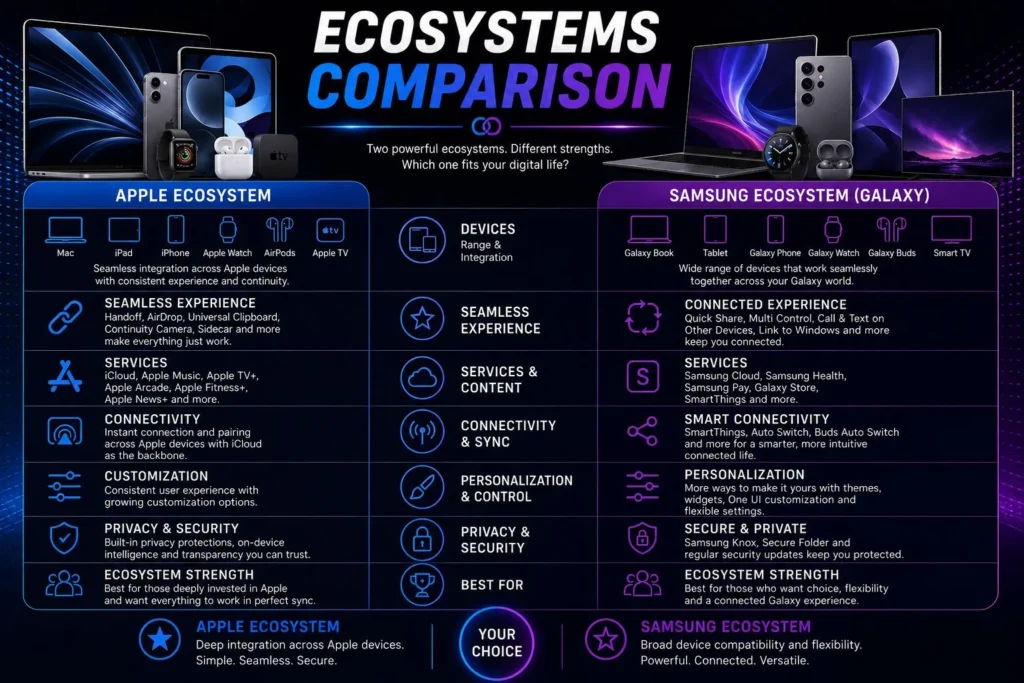 iPhone vs Samsung ecosystems comparison