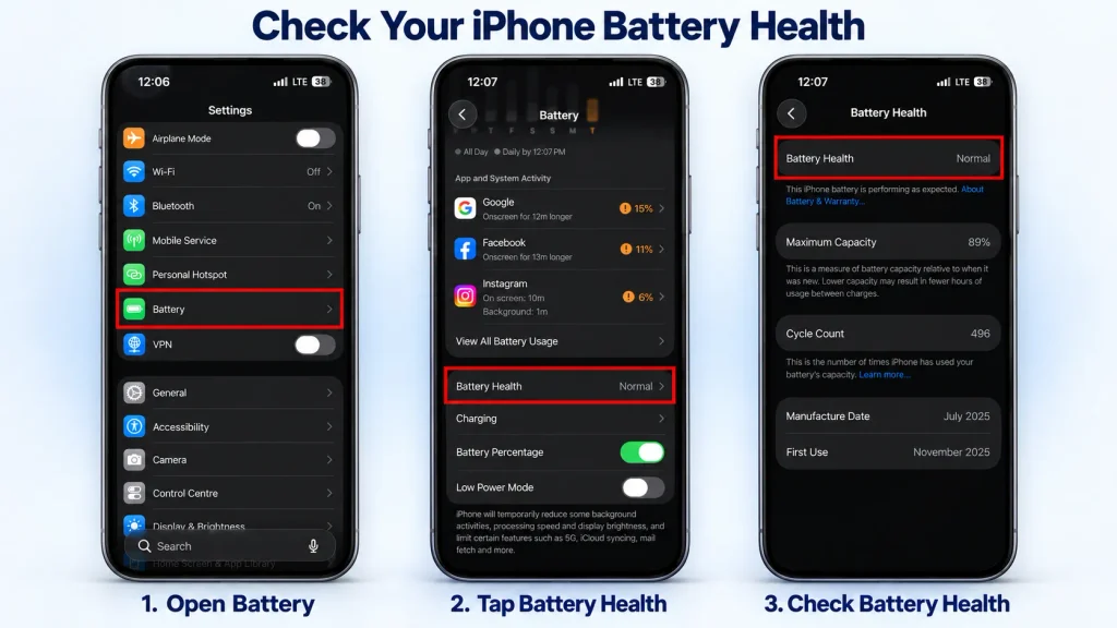 Check your iPhone Battery Health