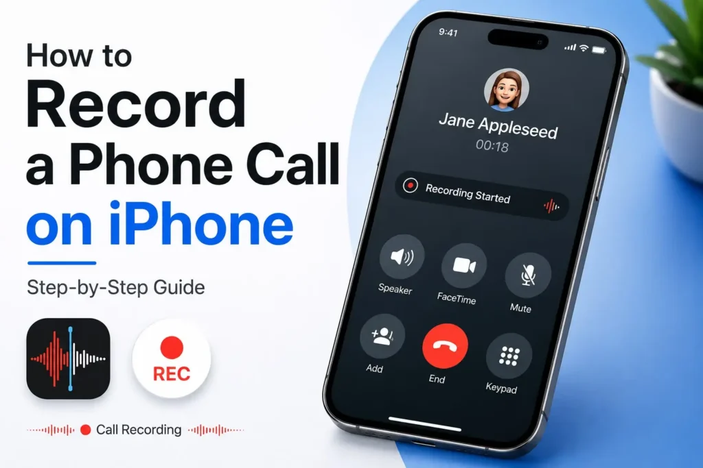 Illustration showing how to record a phone call on iPhone