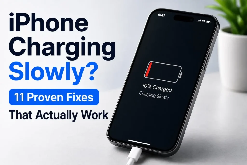 iPhone charging slowly illustrating 11 easy fixes to improve charging speed