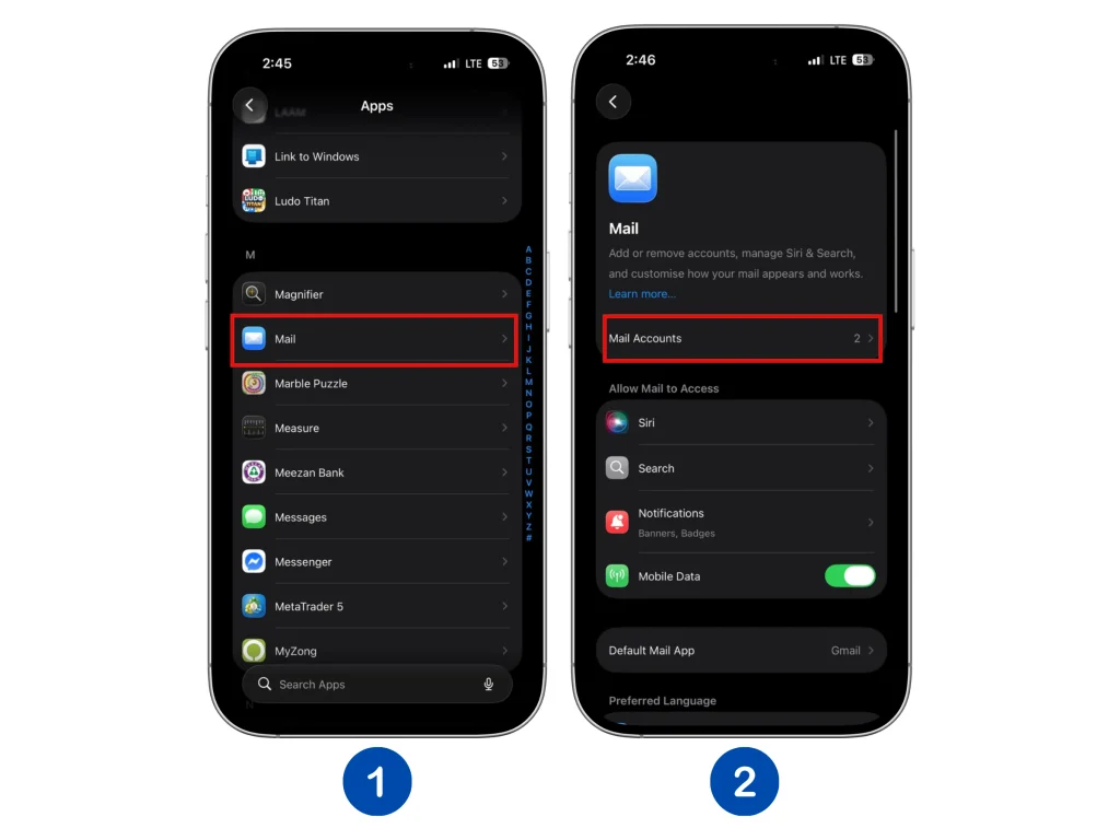 iPhone Mail Fetch New Data settings showing email retrieval options