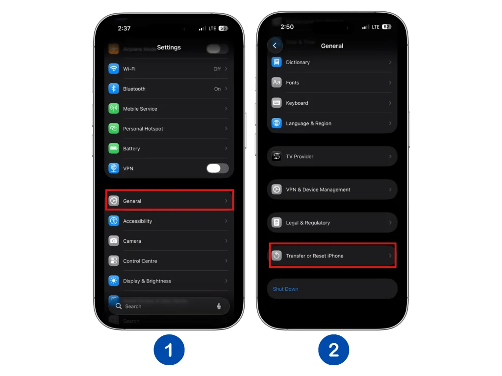 iPhone Reset menu showing the Reset All Settings option
