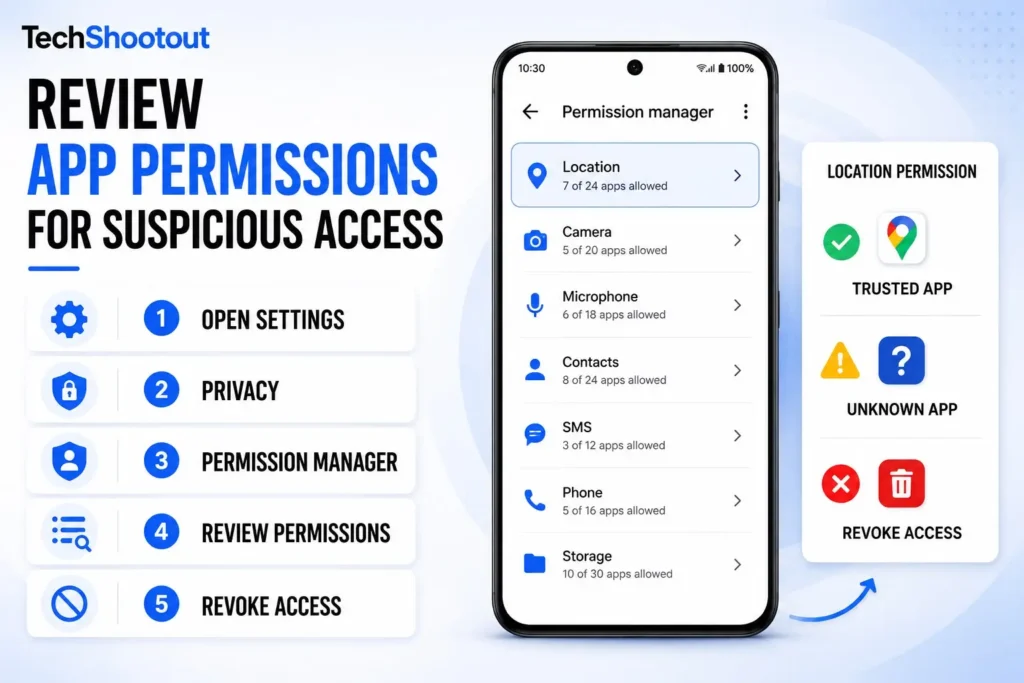 How to remove Malware from Android: Review App Permissions for Suspicious Apps