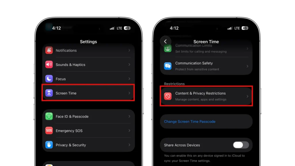 Check Screen Time Restrictions