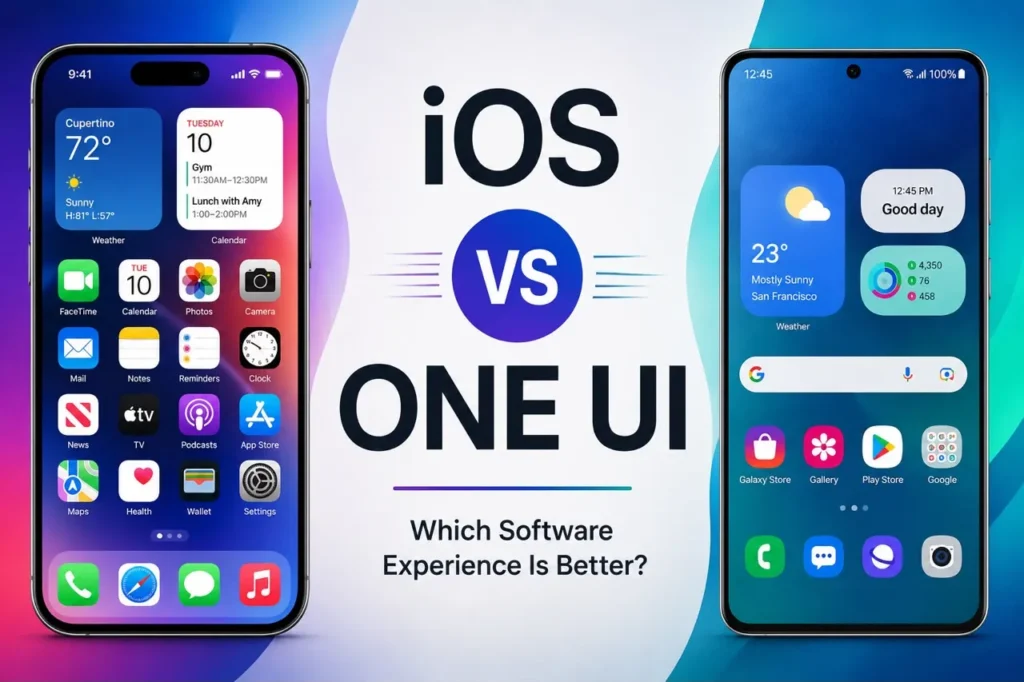 iOS vs One UI comparison on iPhone and Samsung Galaxy phones