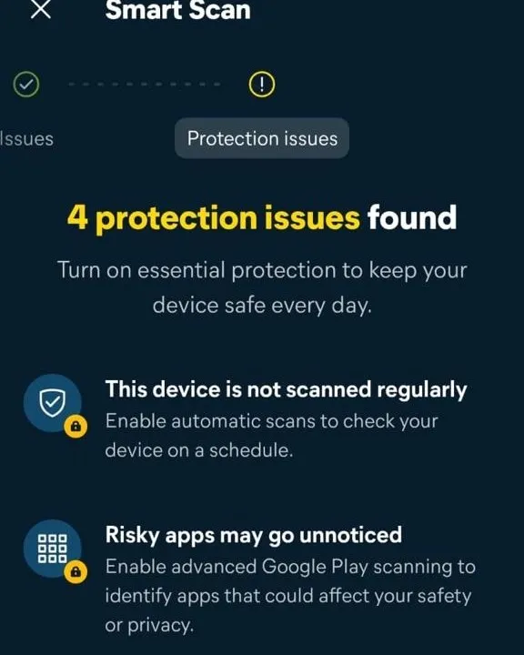 Avast Smart Scan results during our Android antivirus test