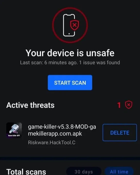 Bitdefender Mobile Security detecting Riskware.HackTool during our Android antivirus test