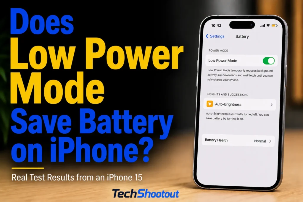 Does Low Power Mode save battery on iPhone? iPhone 15 showing Low Power Mode enabled