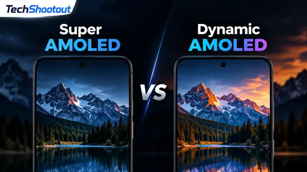 Dynamic AMOLED vs Super AMOLED comparison showing two smartphone displays side by side