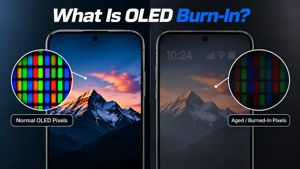 OLED Burn-In: Normal OLED pixels compared with aged burn-in pixels