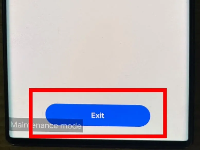 Samsung Maintenance Mode notification showing the option to exit Maintenance Mode